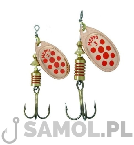 BŁYSTKA OBROTOWA MEPPS AGLIA DECORESS MIEDZIANA-CZERWONE KROPKI.jpg