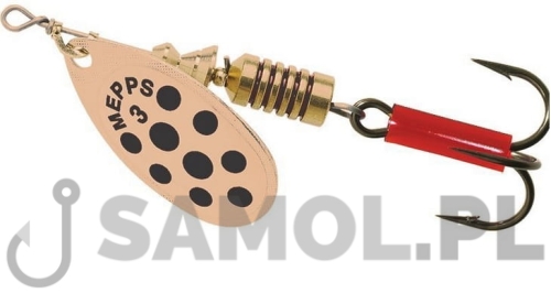 BŁYSTKA OBROTOWA MEPPS AGLIA DECORESS MIEDZIANA-CZARNE KROPKI.jpg