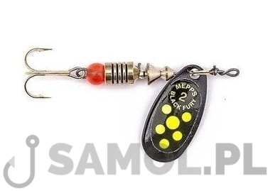 Błystka obrotowa Mepps Black Fury czarna - seledynowe kropki.jpg