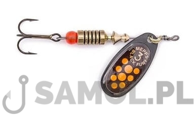Błystka obrotowa Mepps Black Fury czarna - pomarańczowe kropki.jpg