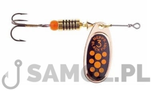 BŁYSTKA OBROTOWA MEPPS BLACK FURY MIEDZIANA - POMARAŃCZOWE KROPKI