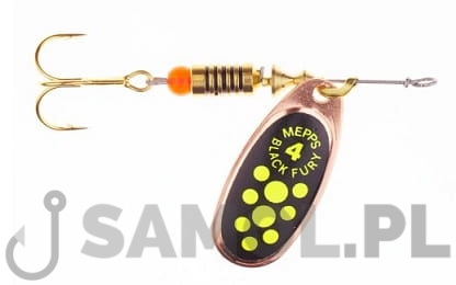 Błystka obrotowa Mepps Black Fury miedź - seledynowe kropki.jpg