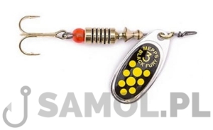 BŁYSTKA OBROTOWA MEPPS BLACK FURY SREBRNA - ŻÓŁTE KROPKI