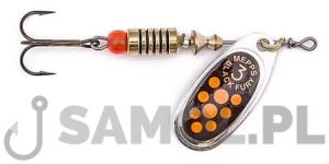 BŁYSTKA OBROTOWA MEPPS BLACK FURY SREBRNA - POMARAŃCZOWE KROPKI